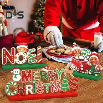 Рождественский деревянный орнамент, настольный знак в виде пряничного человечка, праздничный центральный элемент, украшение в виде пряничного человечка для декора стола на рождественскую вечеринку F