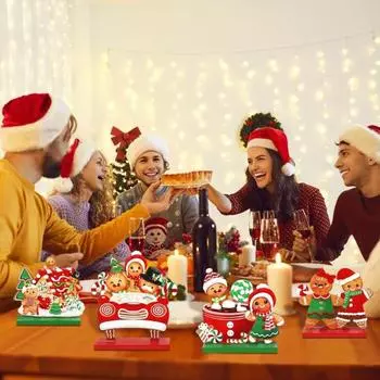 Рождественский деревянный орнамент, настольный знак в виде пряничного человечка, праздничный центральный элемент, украшение в виде пряничного человечка для декора стола на рождественскую вечеринку A