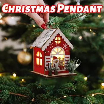 Рождественский деревянный светящийся домик-подвеска - Рождественское украшение для деревянного дома - Рождественское украшение для небольшого дома Подвесное украшение One Size