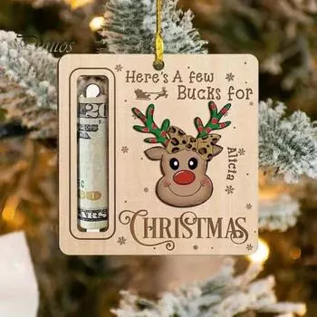 Рождественский держатель денег, деревянный, мультяшный, подвесной, с изображением дерева, держатель денег, рождественская подвеска для декора вечеринки, денежные подарки A