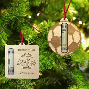 Рождественский держатель денег, деревянный подвесной держатель денег, праздничное украшение для подарка с прорезью для каминной елки