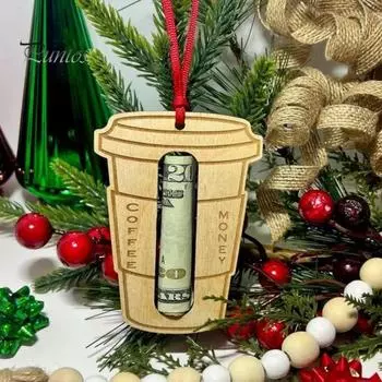 Рождественский держатель денег, деревянный подвесной держатель денег, праздничное украшение для подарка с прорезью для каминной елки B