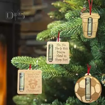 Рождественский держатель денег, деревянный подвесной держатель денег, праздничное украшение для подарка с прорезью для каминной елки B