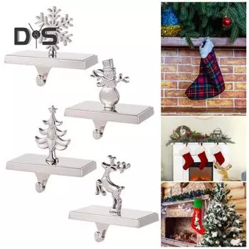 Рождественский держатель для чулок, вешалка для чулок на каминную полку, прочные металлические крючки в виде снежинок/елок/оленей/снеговиков для украшения каминного стола, книжной полки A
