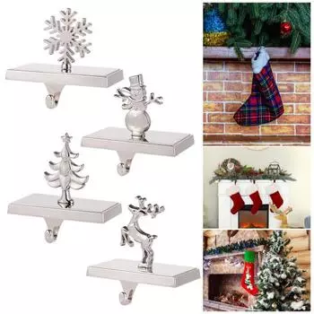 Рождественский держатель для чулок, вешалка для чулок на каминную полку, прочные металлические крючки в виде снежинок/елок/оленей/снеговиков для украшения каминного стола, книжной полки A