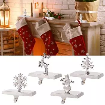 Рождественский держатель для чулок, вешалка для чулок на каминную полку, прочные металлические крючки в виде снежинок/елок/оленей/снеговиков для украшения каминного стола, книжной полки C