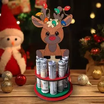 Рождественский держатель для денег, ручной работы, деревянный олень, снеговик, Санта, зажим для денег, центральный элемент для украшения дома в праздники Snowman