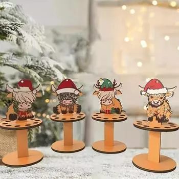 Рождественский держатель для денег, ручной работы, деревянный скот с украшением в виде шапки Санты, держатель для рождественских подарков с 10 отверстиями для украшения праздничного стола