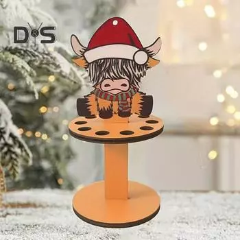Рождественский держатель для денег, ручной работы, деревянный скот с украшением в виде шапки Санты, держатель для рождественских подарков с 10 отверстиями для украшения праздничного стола A