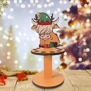 Рождественский держатель для денег ручной работы из дерева в виде коровы с украшением в виде шапки Санты на Рождество A