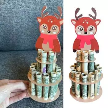 Рождественский держатель денег Yousheng, Санта-дерево, домик оленя, пингвина, деревянный держатель для хранения денег, настольное украшение, праздничное украшение, подарок на вечеринку D