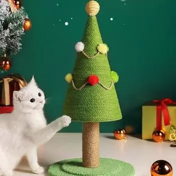 Рождественский дизайн Когтеточка для кошек Кактус Когтеточка для кошек с сизалевой веревкой для домашних кошек Когтеточка для когтей Вертикальное зеленое кошачье дерево с Christmas tree