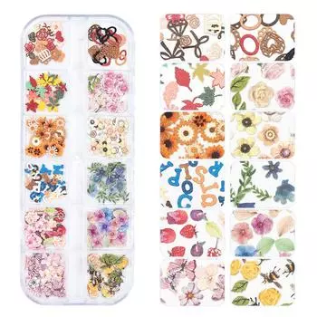 Рождественский дизайн ногтей, древесная масса, 12 сеток, красочный снеговик, Санта, набор украшений для дизайна ногтей на Хэллоуин