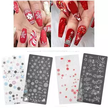Рождественский дизайн ногтей штамповочная пластина снежинка трафарет для ногтей штамп прекрасный олень маникюр шаблон набор украшения ногтей 11