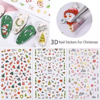 Рождественский дизайн ногтей в стиле взрыва Рождественский цвет Снежинка Лось Мультфильм Лазерная наклейка для ногтей синий