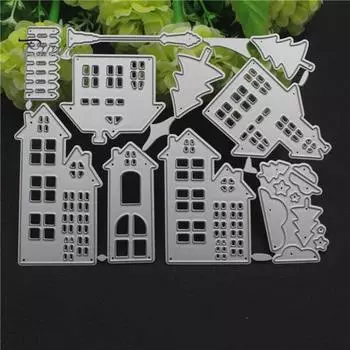 Рождественский дом, деревня, режущие штампы, сделай сам, скрапбук, тиснение, бумажные карты, изготовление плесени серебряный