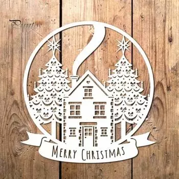 Рождественский дом на елке, вырубные штампы, сделай сам, скрапбук, тиснение, карты, ремесленный шаблон, трафарет серебряный