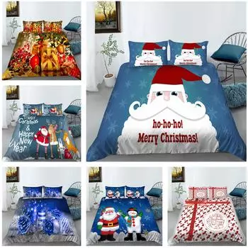 Рождественский домашний комплект постельного белья с узором Санта-Клауса Комплект постельного белья Пододеяльник Наволочка Одноместная/Двуспальная кровать 2/3 Спальня Украшение Baby 100x135cm