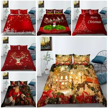 Рождественский домашний комплект постельного белья Санта-Клаус, пододеяльник, наволочка, домашний комплект постельного белья, AU/EU/US, полноразмерная односпальная/двуспальная кровать Baby 100x135cm