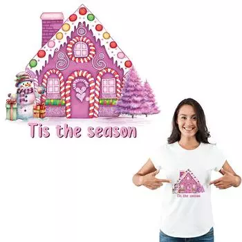 Рождественский домик, термопереводная одежда, аппликация, аксессуар «сделай сам», термоклейкая передача, моющиеся, художественные ремесла, гладильные заплатки