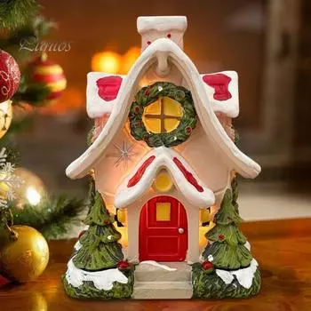 Рождественский домик, украшение для курильницы с легкой снежной крышей, рождественская елка, зимний домик, держатель для благовоний из смолы, настольное украшение, праздничный подарок A