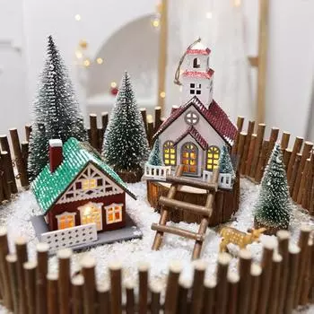 Рождественский домик, украшение, светящийся деревянный домик, светодиодный бревенчатый домик, рождественское украшение для рождественской вечеринки, домашний декор для елки