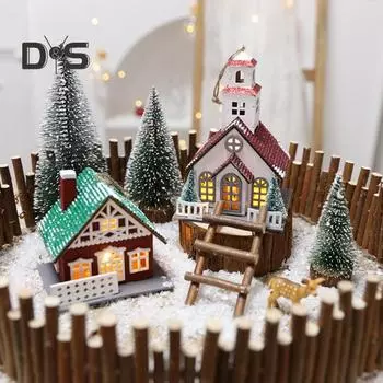 Рождественский домик, украшение, светящийся деревянный домик, светодиодный бревенчатый домик, рождественское украшение для рождественской вечеринки, домашний декор для елки I