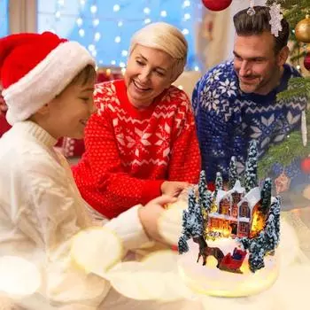 Рождественский домик Yousheng, украшение микроландшафта со светодиодной подсветкой, дом из смолы, создающий атмосферу курортного украшения на Рождество