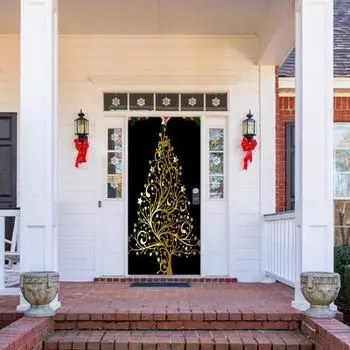 Рождественский дверной чехол с красочным принтом, Рождественское украшение для двери, фон, декор для передней двери, праздничные, праздничные, рождественские товары для вечеринок H