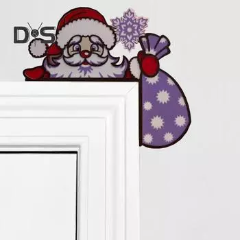 Рождественский дверной топпер Санта-Снеговик Олень Угловая табличка на дверь Деревянная верхняя дверная рама Украшение для декора стены окна B