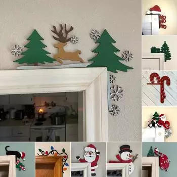 Рождественский дверной топпер, украшение, снеговик, Санта-Клаус, олень, снежинка, деревянная дверная рама, угловой знак для декора стены окна дома 20cm H
