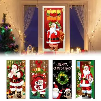 Рождественский фон-баннер, Рождественские эльфы, дверная крышка для вечеринки, дверь дома, кошмар перед Рождеством, уличные украшения, реквизит L