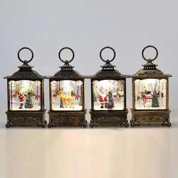 Рождественский фонарь с ретро-рамкой и встроенной елкой, снеговиком, оленем, статуэтка, работающая от батареек, ночник, настольное украшение Santa Claus
