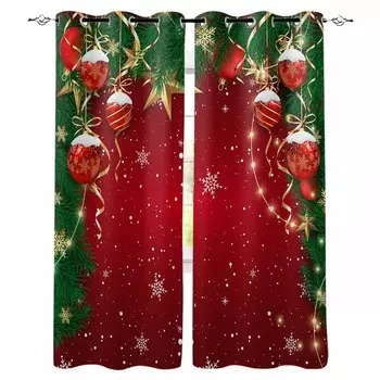 Рождественский фонарь, шар, сосновая лента, снежинка, звезда, затемняющие шторы для гостиной, спальни, оконные шторы, занавески W135 x H60cm