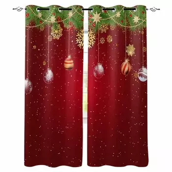 Рождественский фонарь, шар, сосновые ветки, ленты, снежинки, затемняющие шторы для гостиной, спальни, оконные шторы, жалюзи, занавески W135 x H60cm