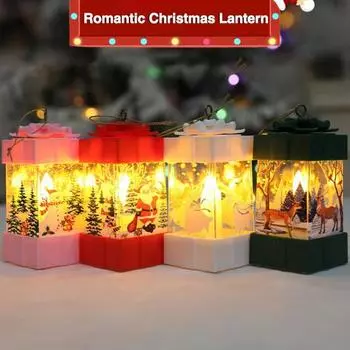Рождественский фонарь, винтажный снеговик, праздник Санта-Клауса, оленей, ангела, портативное украшение, беспламенная электронная лампа-свеча