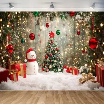 Рождественский фотофон Рождественская елка Снеговик Фотофон Рождественская вечеринка Товары для украшения стены дома Баннер