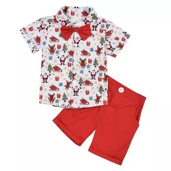 Рождественский галстук-бабочка для мальчиков 1–5 лет, рубашка с короткими рукавами, шорты, костюм джентльмена 12-18m