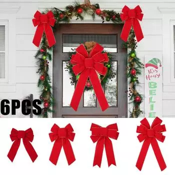 Рождественский галстук-бабочка ручной работы из красного бархата с несколькими ушками, красная бархатная рождественская декоративная лента One Size