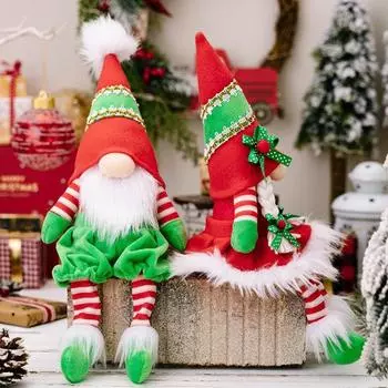 Рождественский Гном Безликая Кукла Украшение Дома Красный Зеленый Лоскутный Цвет Большой Нос Длинные Ноги Кукла Гном Подарок на Новый Год Womens