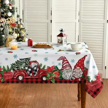 Рождественский гном грузовик буйвол клетчатая скатерть зимняя вечеринка декор рождественская снежинка водонепроницаемая скатерть для рождественских украшений 50x50cm napkin