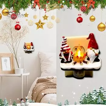 Рождественский гном костер мерцающий свет рождественский эльф гном светодиодный ночник пламя домашний офис спальня внутреннее украшение орнамент A