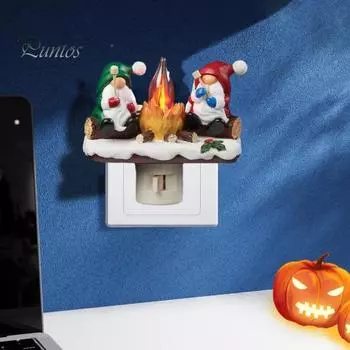 Рождественский гном костер мерцающий свет рождественский эльф гном светодиодный ночник пламя домашний офис спальня внутреннее украшение орнамент EU зелёный/красный