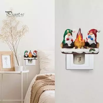 Рождественский гном костер мерцающий свет рождественский эльф гном светодиодный ночник пламя домашний офис спальня внутреннее украшение орнамент US Plug зелёный/красный