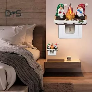 Рождественский гном костер мерцающий свет рождественский эльф гном светодиодный ночник пламя домашний офис спальня внутреннее украшение орнамент EU зелёный/красный