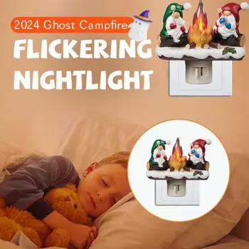Рождественский гном костер мерцающий свет рождественский эльф гном светодиодный ночник пламя домашний офис спальня