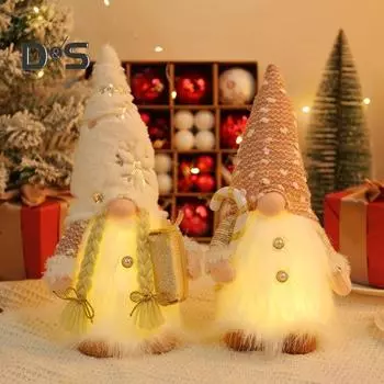 Рождественский гном, кукольное украшение, светящаяся плюшевая фигурка гнома, безликий гном с огнями, украшение для каминной полки праздничного стола Q