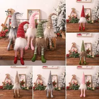 Рождественский гном, плюшевая безликая кукла, длинная нога, круглый нос, очаровательная праздничная праздничная плюшевая кукла гном для рождественского украшения розовый