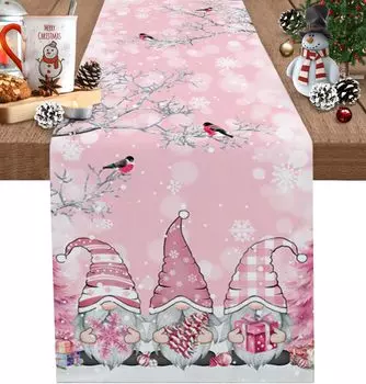Рождественский гном, розовые льняные дорожки для стола, зимний сезонный декор для комода, шарф, рождественская елка, снежинка, дорожка для стола, украшение Navidad 150x33cm 59x13inch