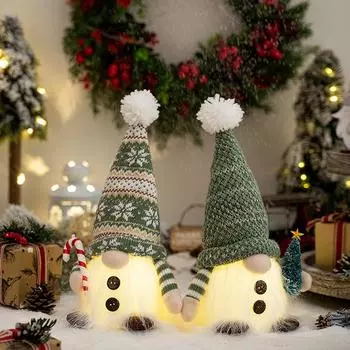 Рождественский гном со световыми украшениями, плюшевый гном, подходит для рождественского украшения окон дома (Поставляется без батарей) One Size
